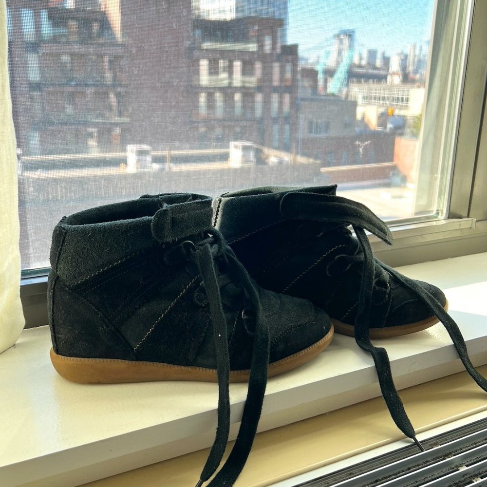 Isabel Marant black leather wedge sneakers